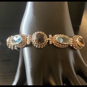 Sterling silver 925 Blue Topaz and Smokey Quartz Toggle bracelet